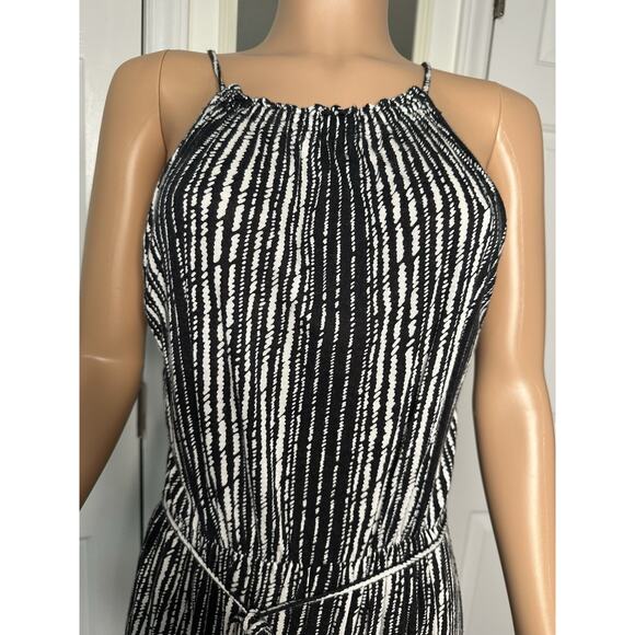 Loft Black White Marina Tie Striped Midi Dress Medium - Picture 3 of 8